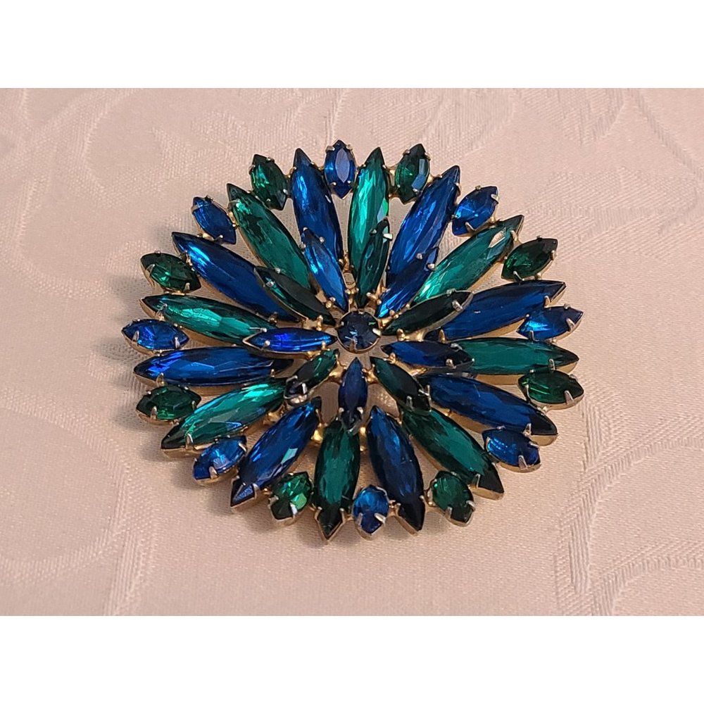 Vintage Large 2.5" Unsigned SHREINER 2 Tiered Glass Navette Marquis Gems Brooch